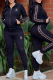 Black Casual Sportswear Letters Embroidered Pocket Zipper Turndown Collar Long Sleeve Two Pieces