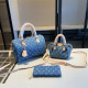 Dark Blue Daily Letters Distressed Patchwork Zipper Bags
