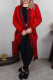 Red Casual Patchwork Pocket Cardigan Hooded Outerwear