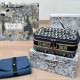 Blue Black Casual Letters Embroidered Zipper Contrast Bags