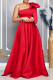 Red Elegant Solid Color Patchwork With Belt Bow Decor Oblique Collar Evening Dresses