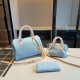 Baby Blue Daily Letters Distressed Patchwork Zipper Bags