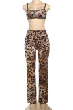 Leopard Print Sexy Leopard Print Patchwork Spaghetti Strap Two Pieces