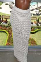 White Sexy Solid Color Patchwork See-Through Slit Straight High Waist Straight Patchwork Bottoms