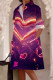 Dark Purple Casual Print Pocket Buckle Patchwork Shirt Collar Shirt Dresses