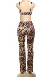 Leopard Print Sexy Leopard Print Patchwork Spaghetti Strap Two Pieces