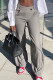Grey Casual Solid Color Pocket Buttons Patchwork Zipper Loose Mid Waist Conventional Patchwork Bottoms