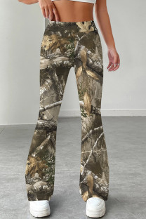 Green Casual Print Patchwork Regular Mid Waist Speaker Full Print Bottoms