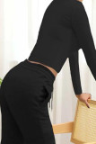 Black Red Casual Print Draw String Patchwork O Neck Long Sleeve Two Pieces