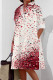 Red White Casual Print Buckle Patchwork Shirt Collar Shirt Dresses