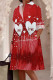 Red White Casual Print Pocket Buckle Patchwork Shirt Collar Shirt Dresses