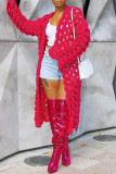 Pink Casual Solid Hollowed Out Patchwork Cardigan Collar Outerwear