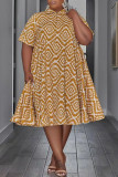 Red Casual Print Patchwork Turndown Collar Straight Dresses