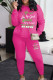 Rose Red Casual Letters Patchwork O Neck Long Sleeve Two Pieces