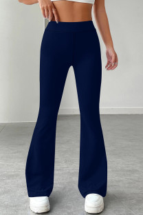 Navy Blue Casual Solid Color Patchwork Regular Mid Waist Speaker Patchwork Bottoms