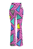 Rose Red Casual Print Patchwork Regular Mid Waist Speaker Full Print Bottoms