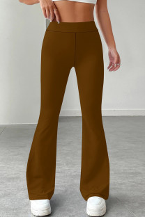 Coffee Casual Solid Color Patchwork Regular Mid Waist Speaker Patchwork Bottoms