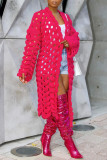 Pink Casual Solid Hollowed Out Patchwork Cardigan Collar Outerwear