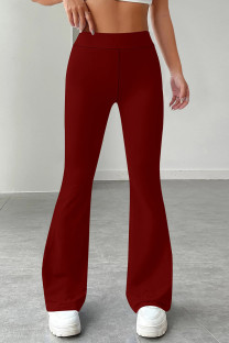 Burgundy Casual Solid Color Patchwork Regular Mid Waist Speaker Patchwork Bottoms