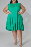 Deep Pink Casual Solid Color Patchwork O Neck Straight Dresses