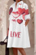 White Red Casual Print Pocket Buckle Patchwork Shirt Collar Shirt Dresses