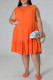 Tangerine Red Casual Solid Color Patchwork O Neck Straight Dresses