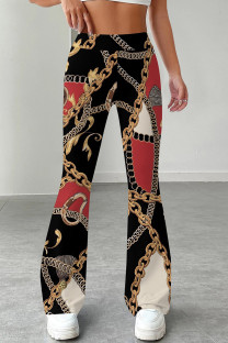 Black Yellow Casual Print Patchwork Regular Mid Waist Speaker Full Print Bottoms
