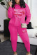 Rose Red Casual Letters Patchwork O Neck Long Sleeve Two Pieces