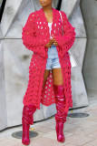 Pink Casual Solid Hollowed Out Patchwork Cardigan Collar Outerwear