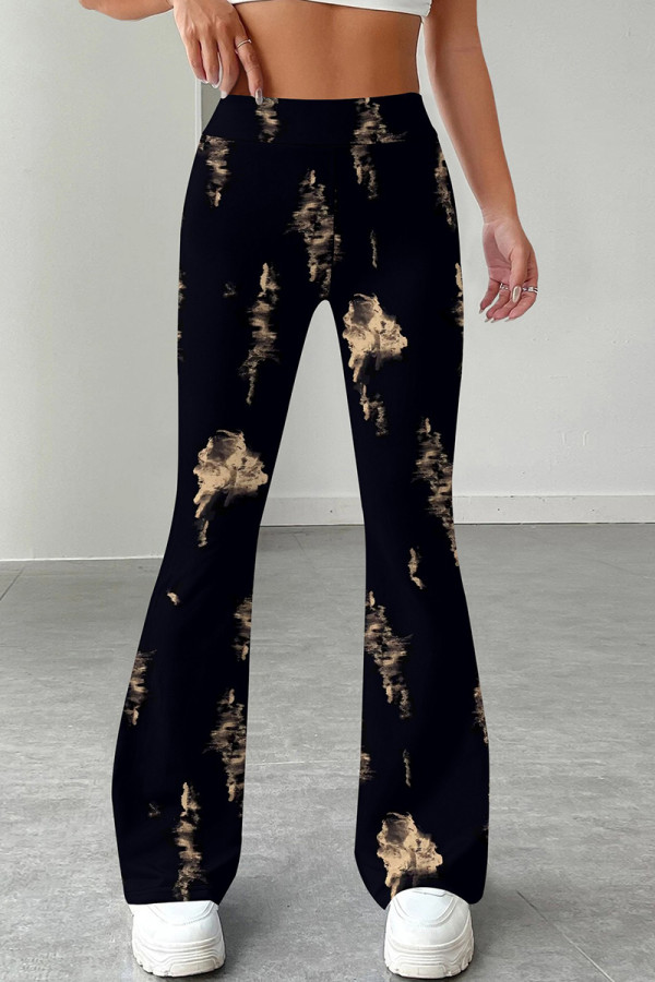 Black Casual Print Patchwork Regular Mid Waist Speaker Full Print Bottoms