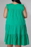 Deep Pink Casual Solid Color Patchwork O Neck Straight Dresses