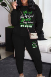 Rose Red Casual Letters Patchwork O Neck Long Sleeve Two Pieces
