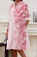 Peach Casual Print Pocket Buckle Patchwork Shirt Collar Shirt Dresses