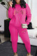 Rose Red Casual Letters Patchwork O Neck Long Sleeve Two Pieces