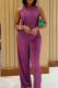 Purple Casual Solid Color Patchwork O Neck Two Pieces