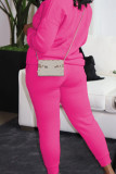 Rose Red Casual Letters Patchwork O Neck Long Sleeve Two Pieces