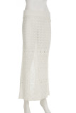 White Sexy Solid Color Patchwork See-Through Slit Straight High Waist Straight Patchwork Bottoms