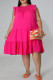 Deep Pink Casual Solid Color Patchwork O Neck Straight Dresses