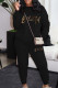 Black Casual Letters Patchwork O Neck Long Sleeve Two Pieces