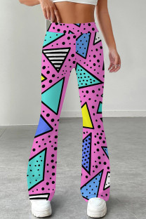 Rose Red Casual Print Patchwork Regular Mid Waist Speaker Full Print Bottoms