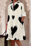 Black And White Casual Print Pocket Buckle Patchwork Shirt Collar Shirt Dresses