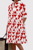 Pink Casual Print Pocket Buckle Patchwork Shirt Collar Shirt Dresses