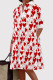 Red White Casual Print Pocket Buckle Patchwork Shirt Collar Shirt Dresses