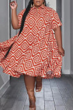 Red Casual Print Patchwork Turndown Collar Straight Dresses