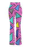 Rose Red Casual Print Patchwork Regular Mid Waist Speaker Full Print Bottoms