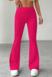 Rose Red Casual Solid Color Patchwork Regular Mid Waist Speaker Patchwork Bottoms