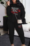 Rose Red Casual Letters Patchwork O Neck Long Sleeve Two Pieces