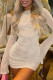 Apricot Sexy Solid Color Patchwork Backless Bow Decor O Neck Wrapped Skirt Dresses