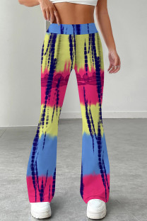 Blue Yellow Red Casual Print Patchwork Regular Mid Waist Speaker Full Print Bottoms
