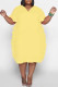Lemon Yellow Casual Solid Color Patchwork Ruffled Trim V Neck Long Dresses